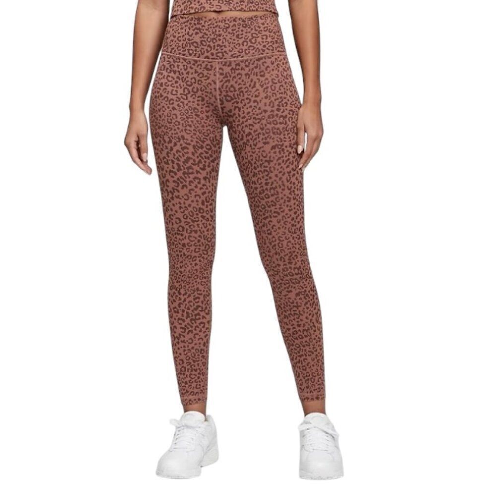 GapFit High Rise Blackout Ribbed Full Length Leggings Pink Leopard Large